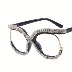 Clear Lens Glasses For Women Men Rhinestone Decor Eyeglasses