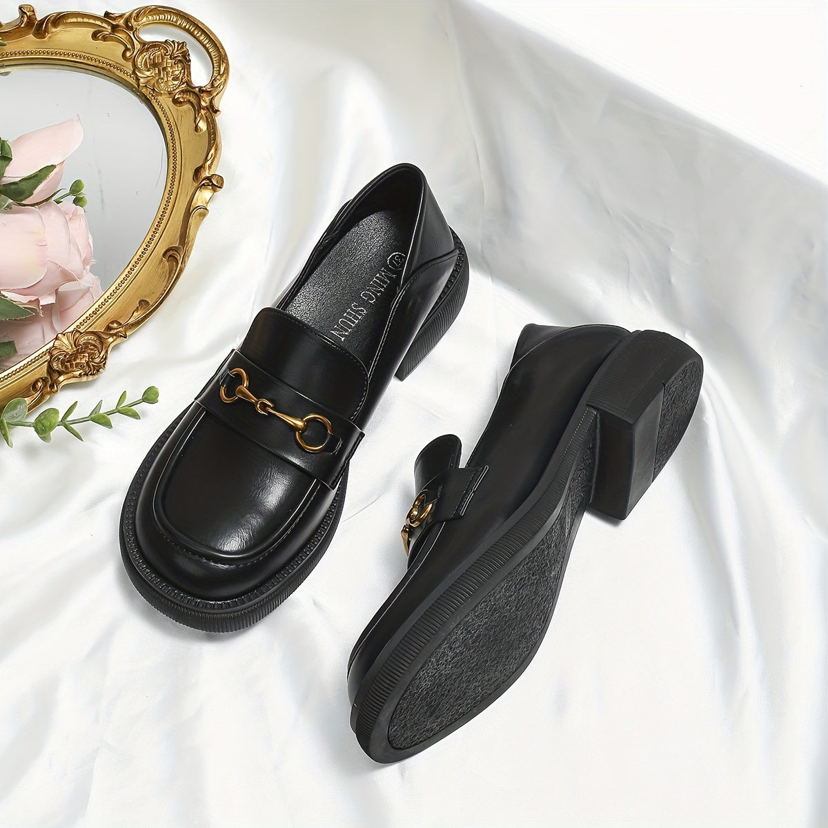 Chunky Loagers Round Toe Buckle Decor Shoes