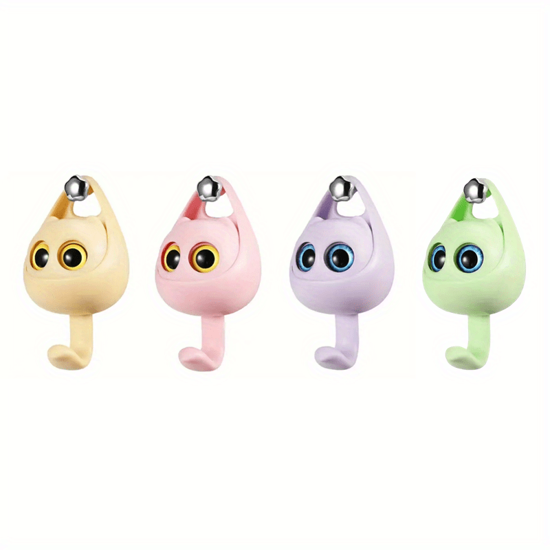 4pcs Cat Wall Hook with Movable Eyes Home Room Wall Door Decor