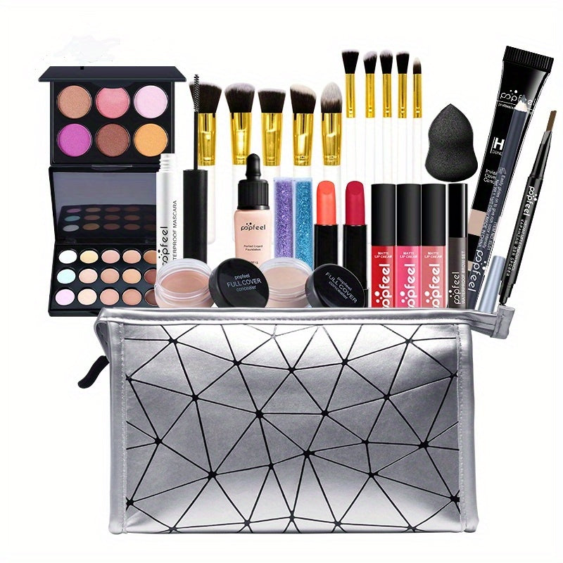 Professional Makeup Set with Bag Eyeshadow Lip Gloss Mascara Blush