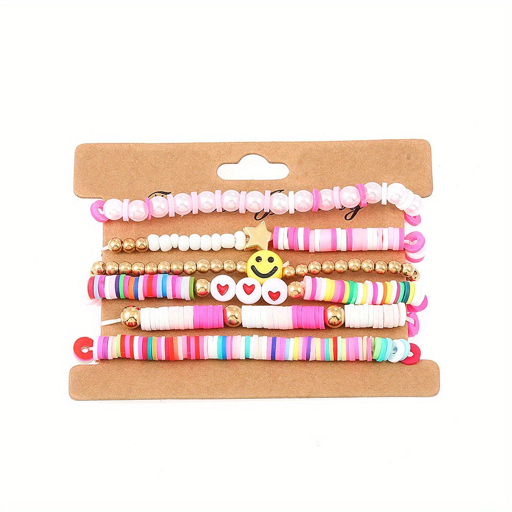 Colorful Soft Pottery Beaded Bracelet Stretch Stacking Bracelets For Girls
