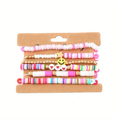 Colorful Soft Pottery Beaded Bracelet Stretch Stacking Bracelets For Girls