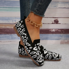 Leopard Print Flat Breathable Knit Shoes Lightweight Work Shoes