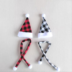 Mini Gingham Santa Hat Small Santa Hat With Scarf Christmas Flower Bottle Decor