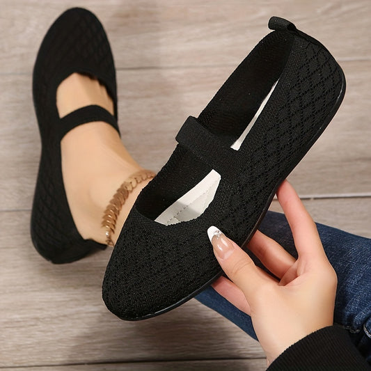Women's Breathable Knit Flat Shoes Lightweight Slip On Solid Shoes