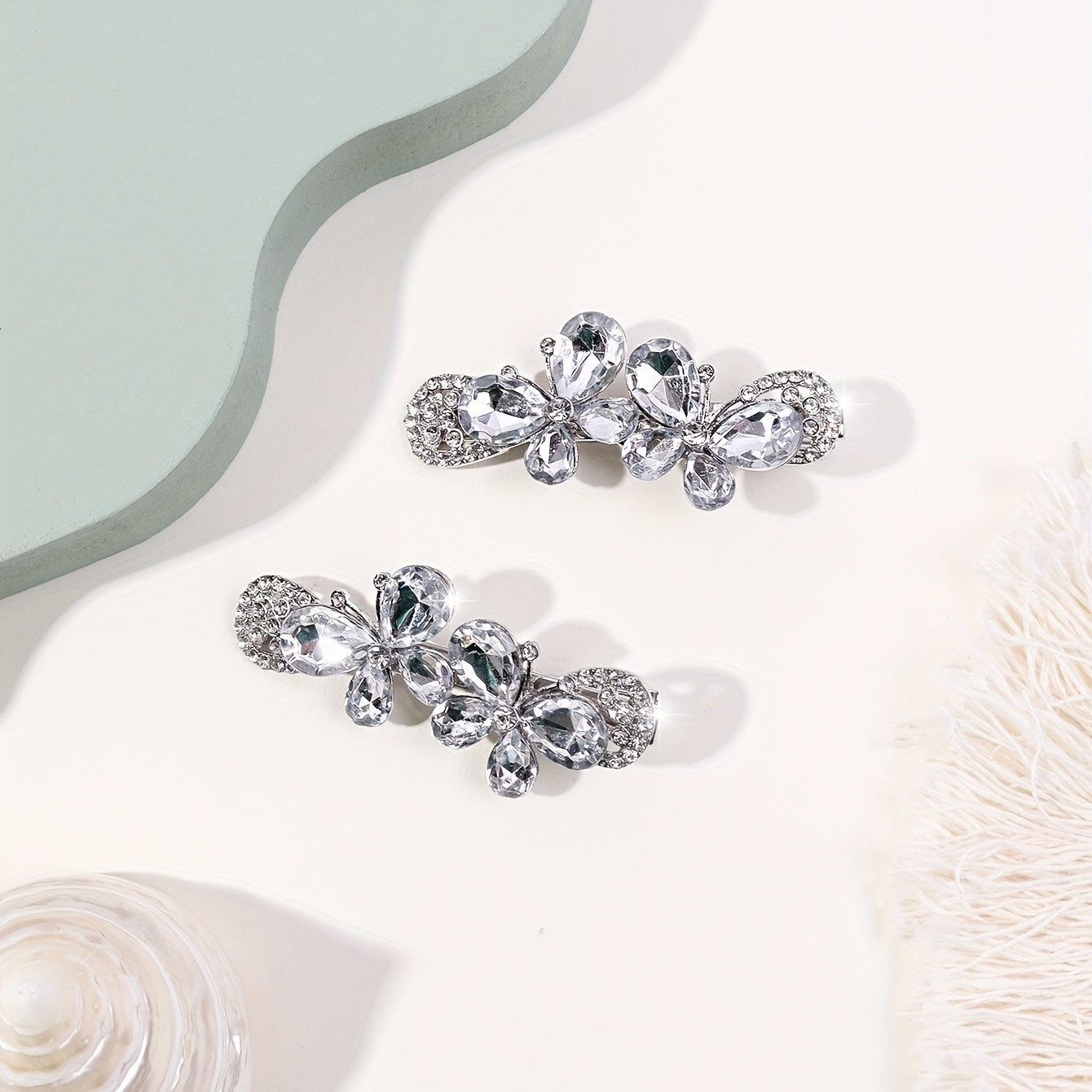 2pcs Rhinestone Butterfly Hair Clip, Glitter Duck Billed Alloy Clip