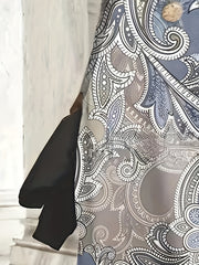 Boho Paisley Print Long Sleeve Maxi Dress