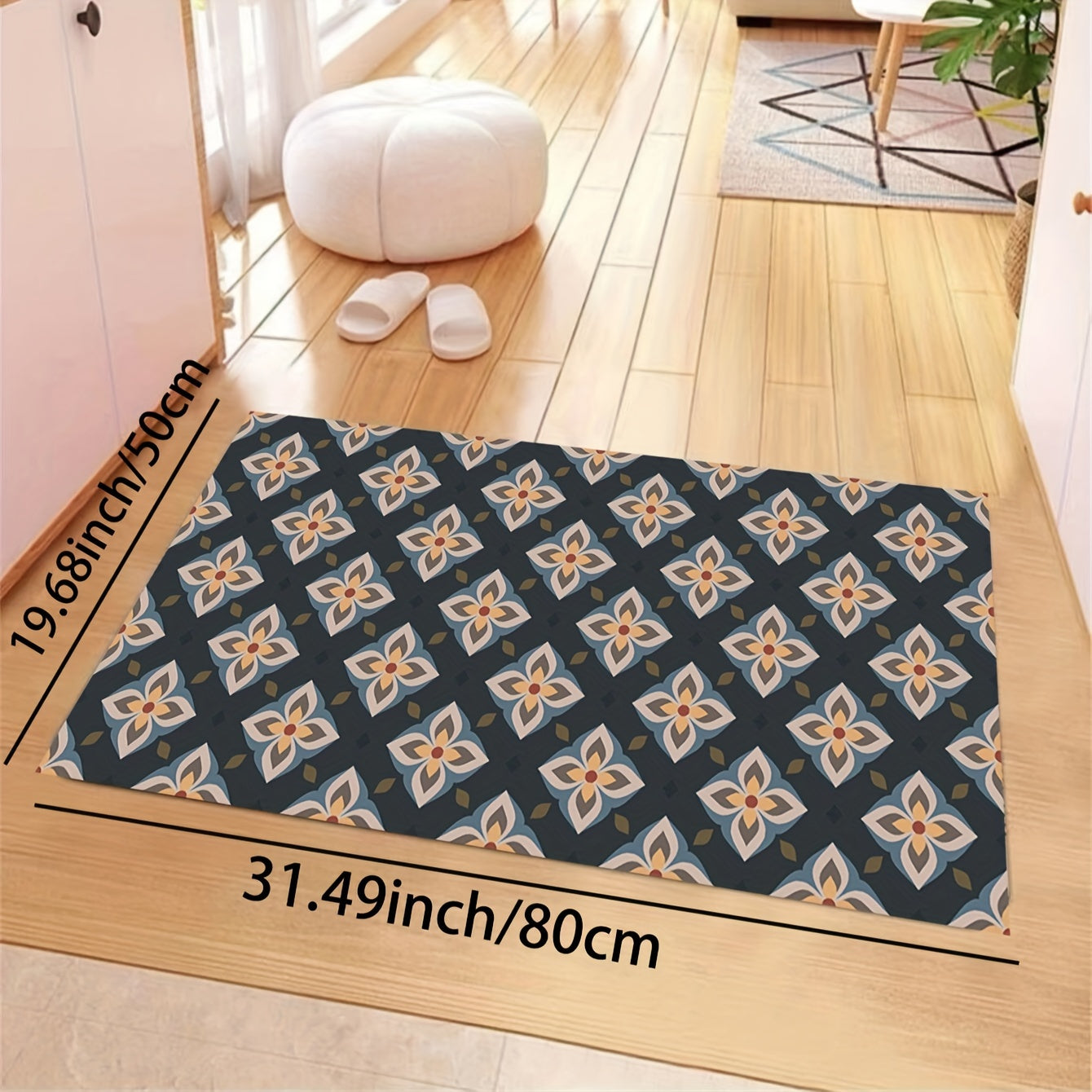 Retro Kitchen Mat Floral Pattern Rug Polyester Material Carpet Machine Washable
