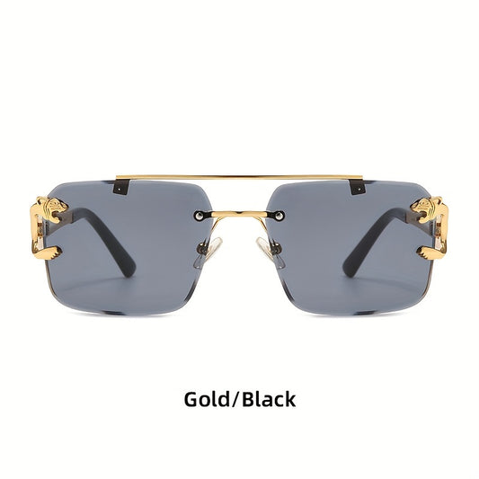 Metal Double Beam Sunglasses Leopard Rimless Square Glasses