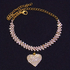 Heart Shape Rhinestone Pendant Chain Anklet Jewelry Gift