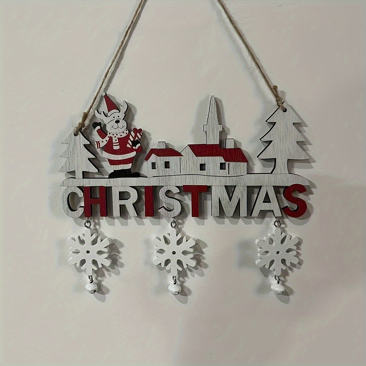 Festive Santa Village Wooden Hanging Decoration