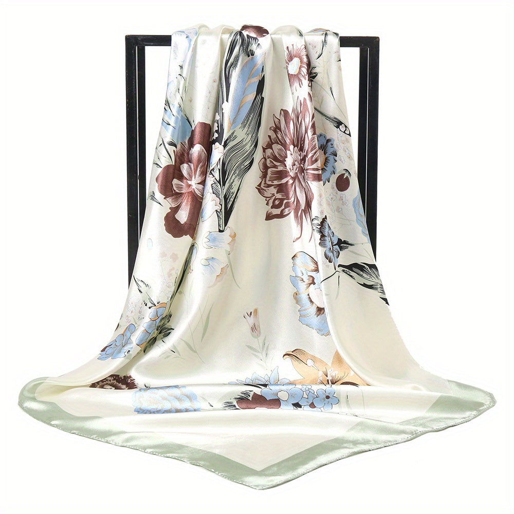 Flower Print Shawl Large Satin Square Scarf Bandana Head Wrap