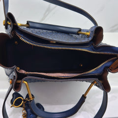 Ostrich Textured PVC Bucket Shoulder Bag Green Zipper Closure