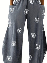 Women's Plus Dandelion Print Wide Leg Pants With Pockets