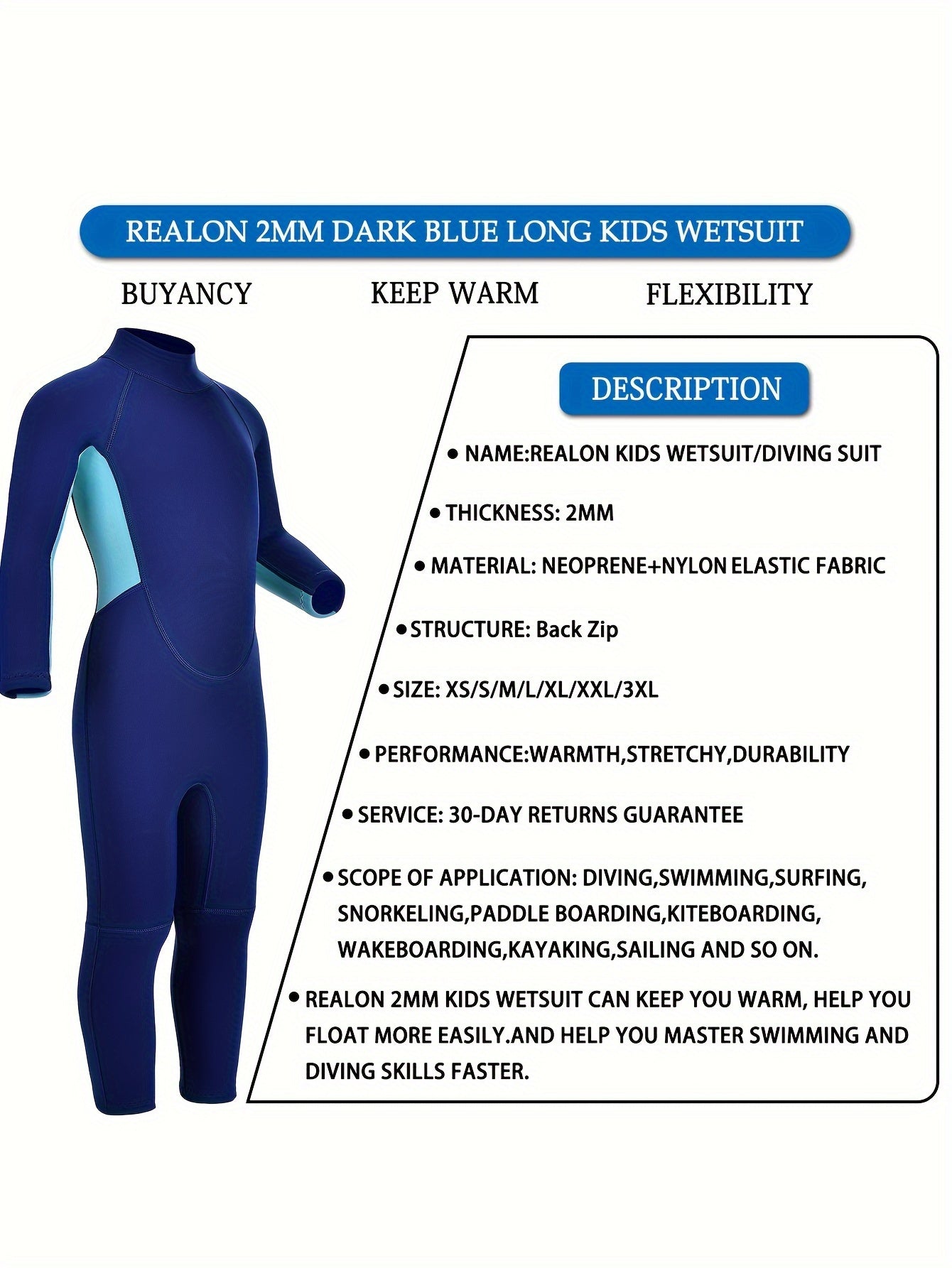 REALON Wetsuit Kids Boys Full Baby 2mm Neoprene Toddler Swimsuit