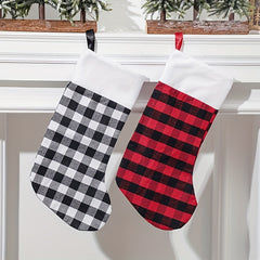 Checkered Velvet Christmas Stocking Gift Bag