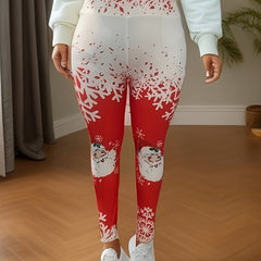  Christmas Leggings Women's Plus Santa Claus & Snowflake Print
