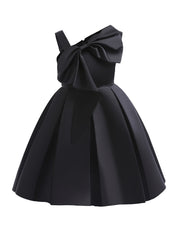 Girls Cold Shoulder Princess Pink Big Bow Decor Performance Dress