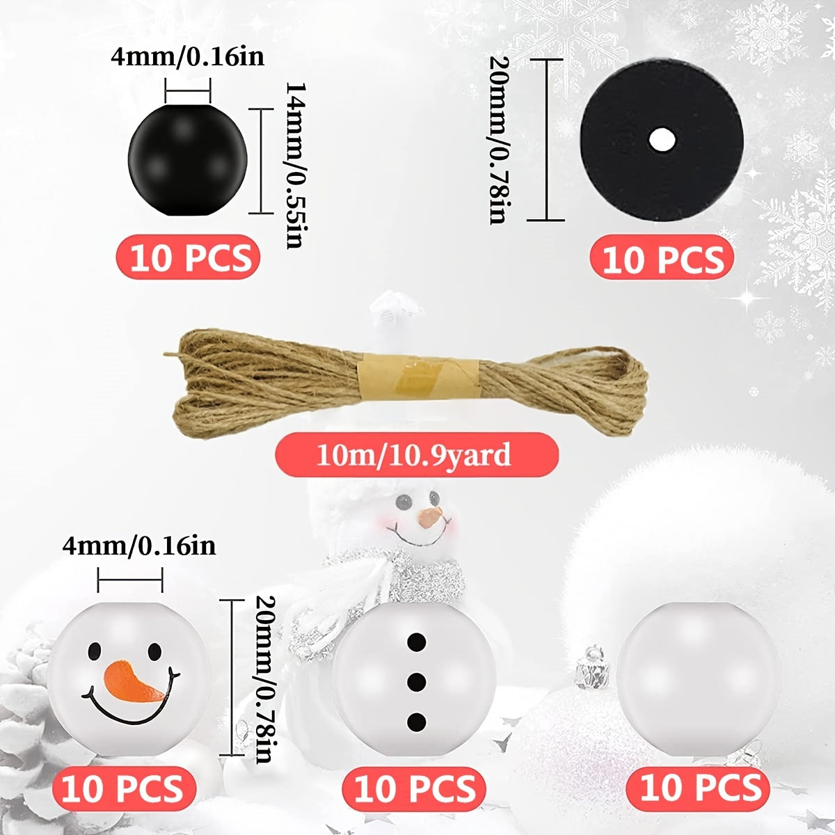 Christmas Snowman Wooden Beads 50pcs 100pcs