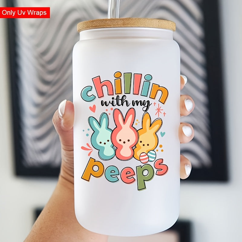 Easter Bunny UV DTF Cup Wraps - Glitter Effect - 4pcs