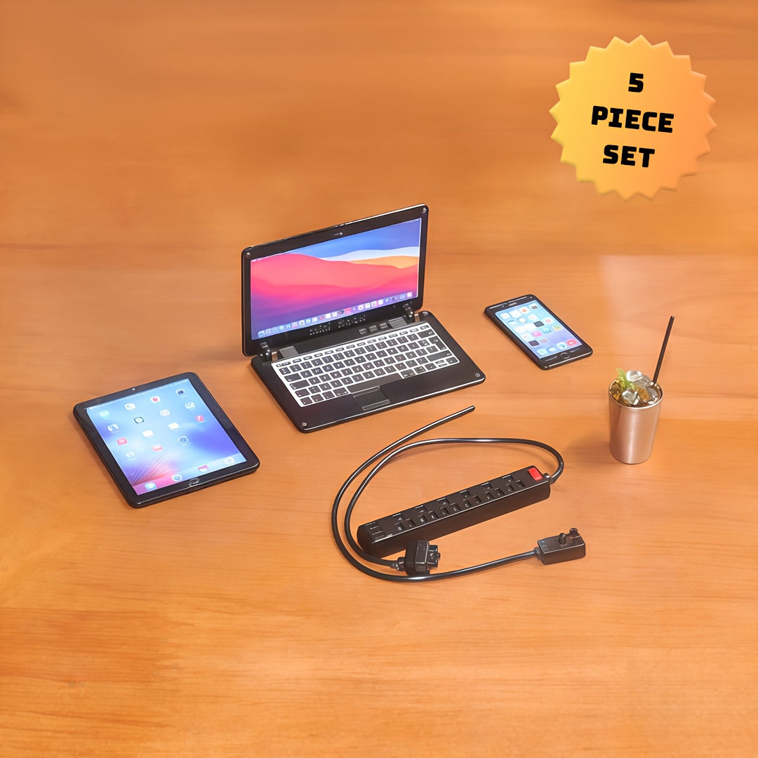 1:6 Scale Digital Devices & Coffee Set - Metal Smartphone, Tablet, Laptop