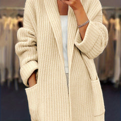  Solid Open Front Sweater Cardigan With Pockets
