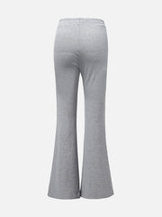 Solid Elastic High Rise Flared Leg Sports Pants