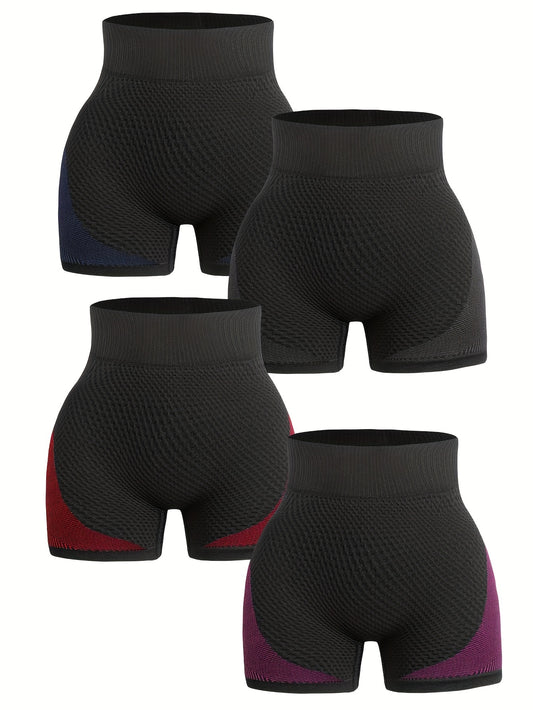 4pcs Women's Yoga Sports Shorts High Waist Biker Shorts
