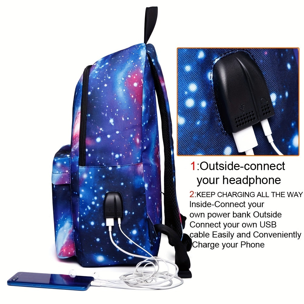 Large Capacity Backpack With USB Waterproof School Bag Travel Hiking Knapsack