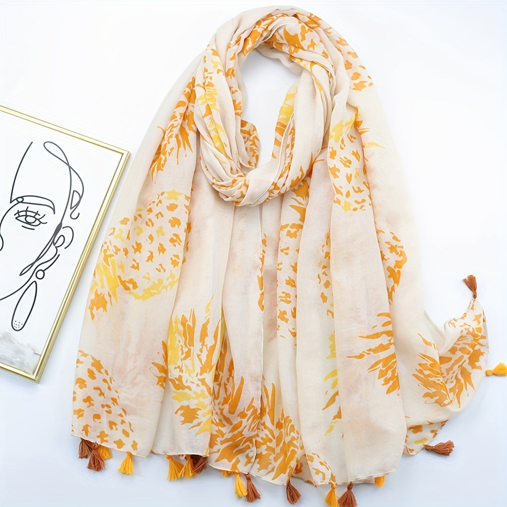 Boho Geometric Printed Scarf Tassel Shawl Vintage Head Wrap Women