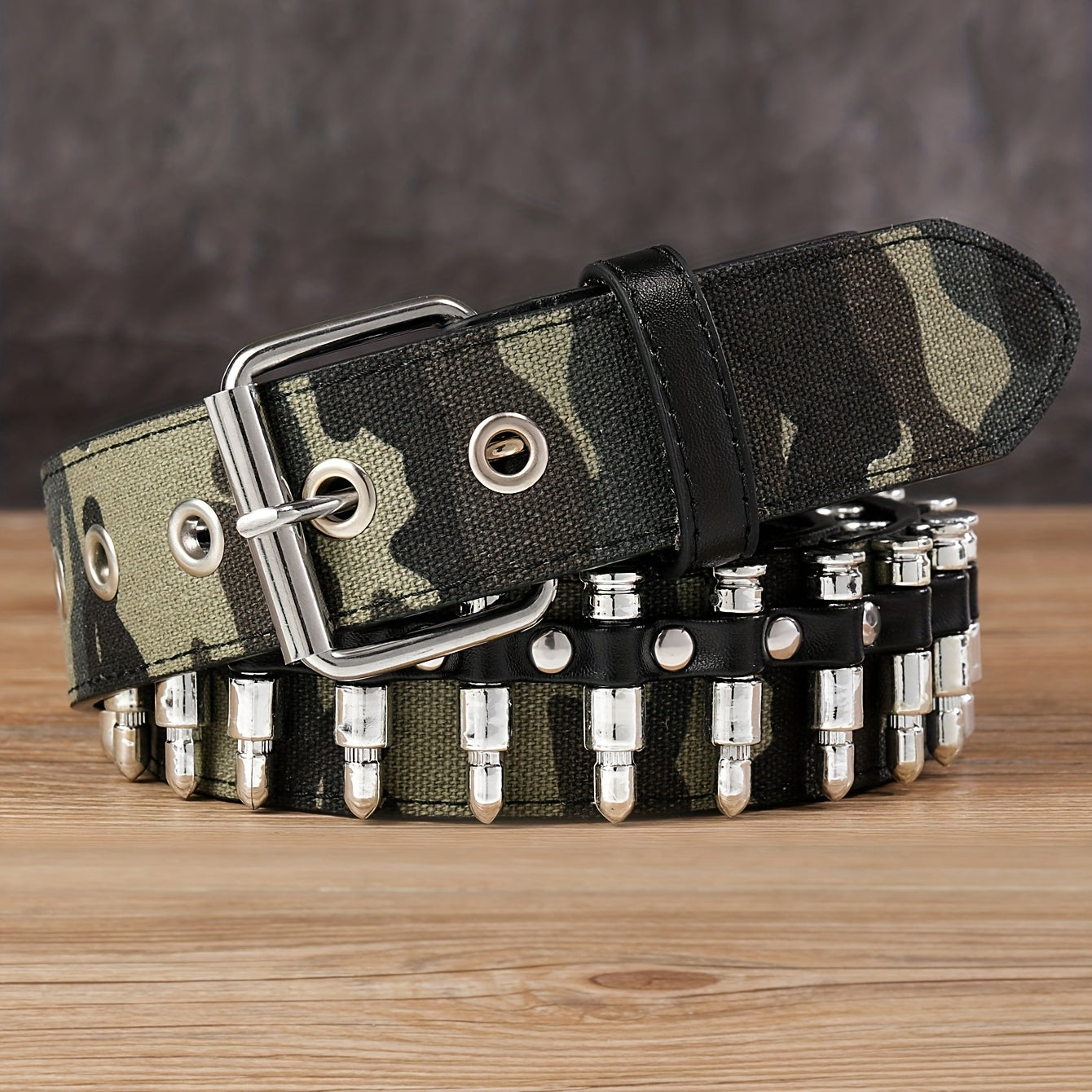 Men's Camo Belt with Bullet Head Decoration