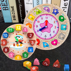 Wooden Teaching Clock with Random Pattern Toys