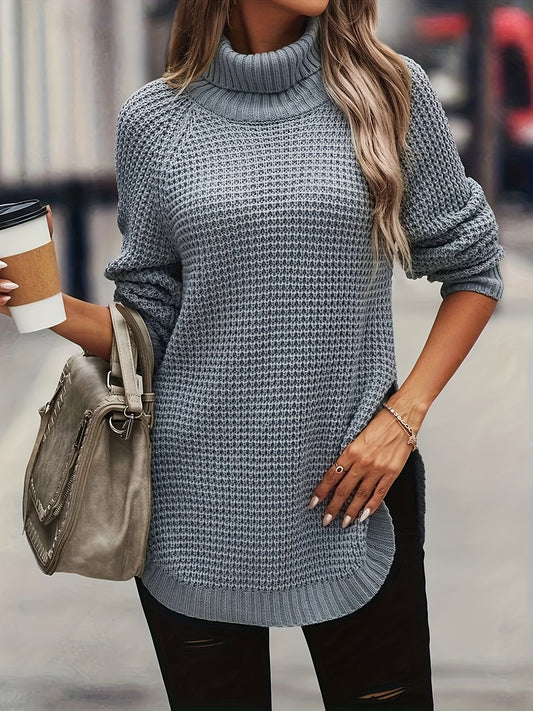  Casual Sweater Women's Plus Solid Long Sleeve Turtle Neck