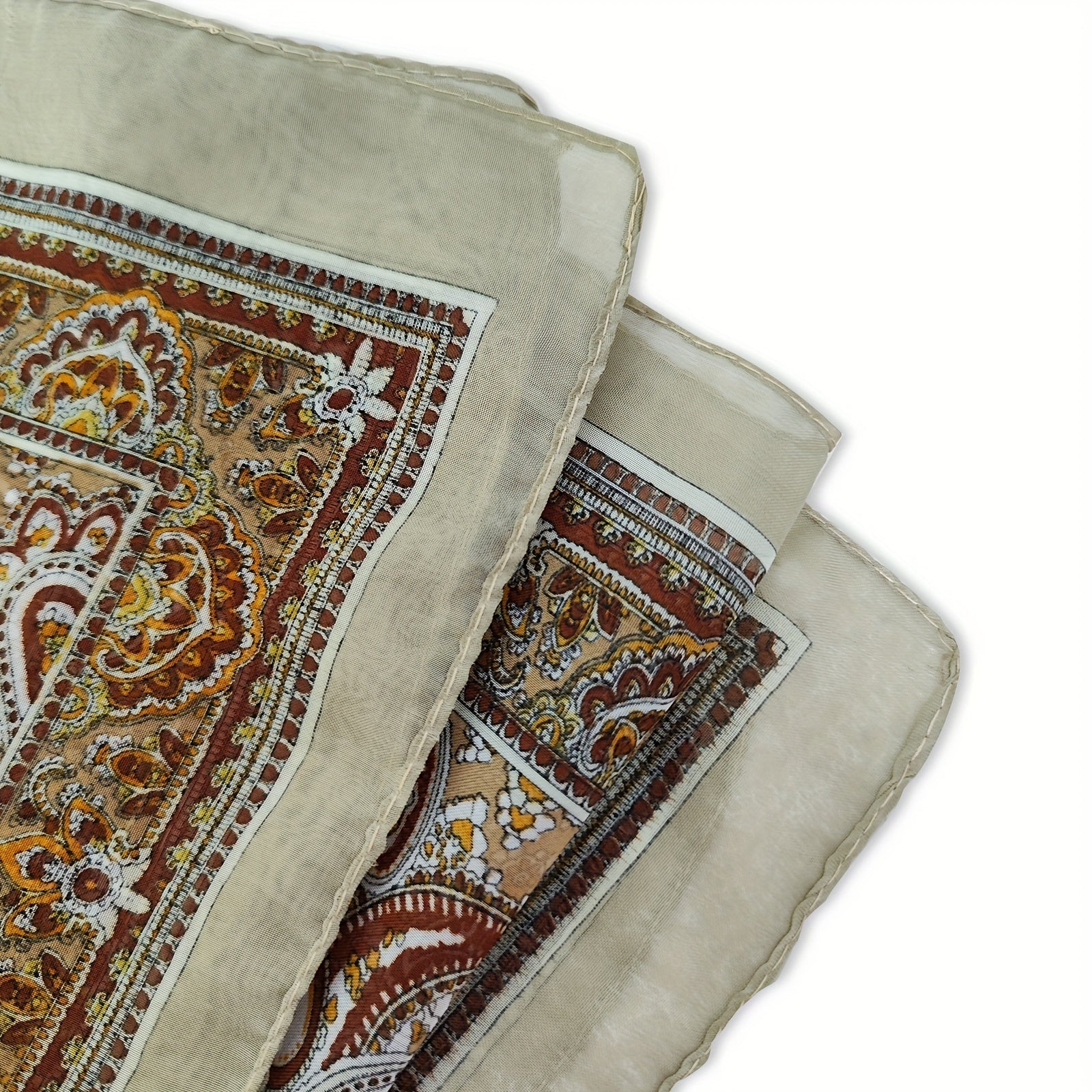 Brown Paisley Satin Scarf Vintage Silk Shawl