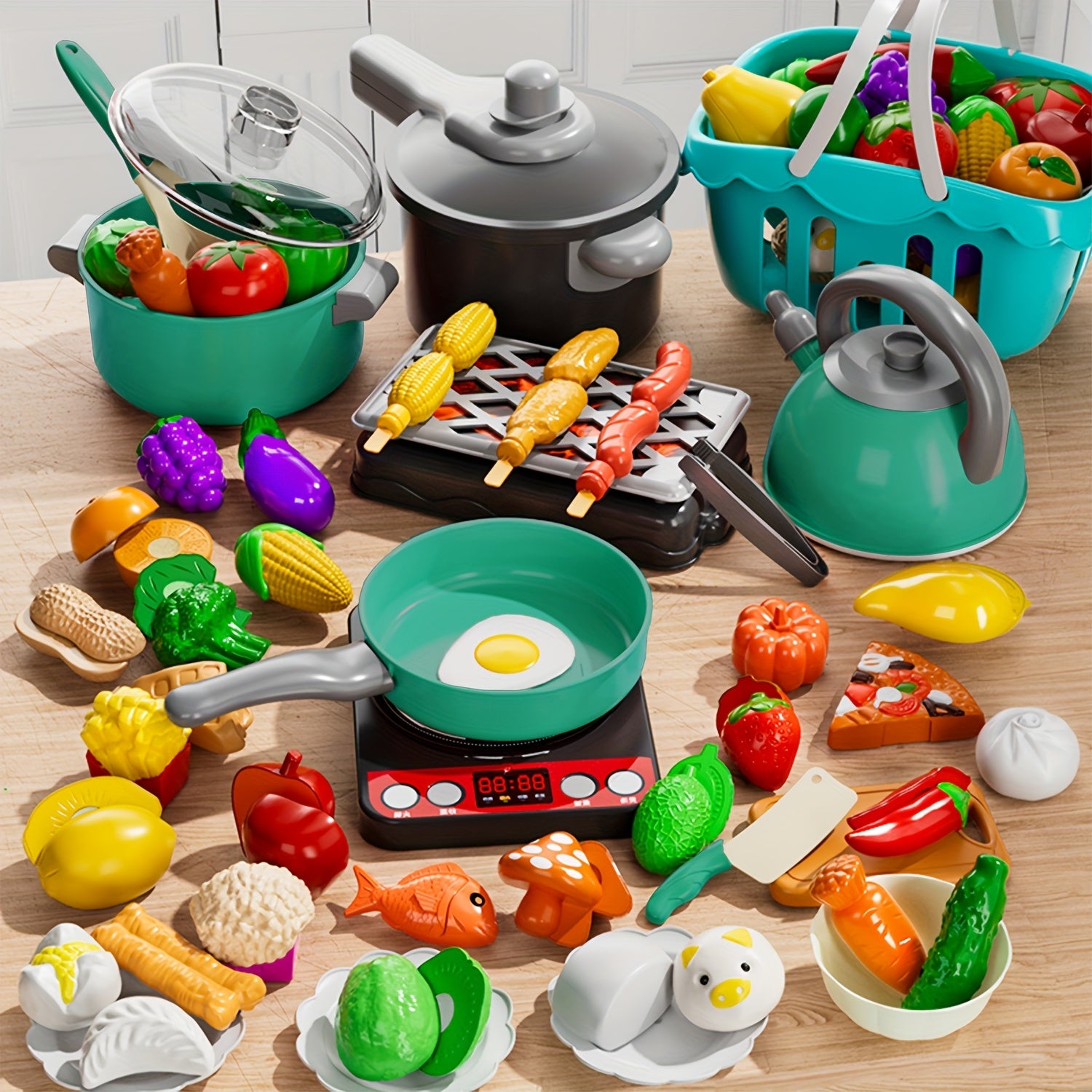 Mini Green Kitchen Playset for Kids Realistic Play Food & Cooking Toys