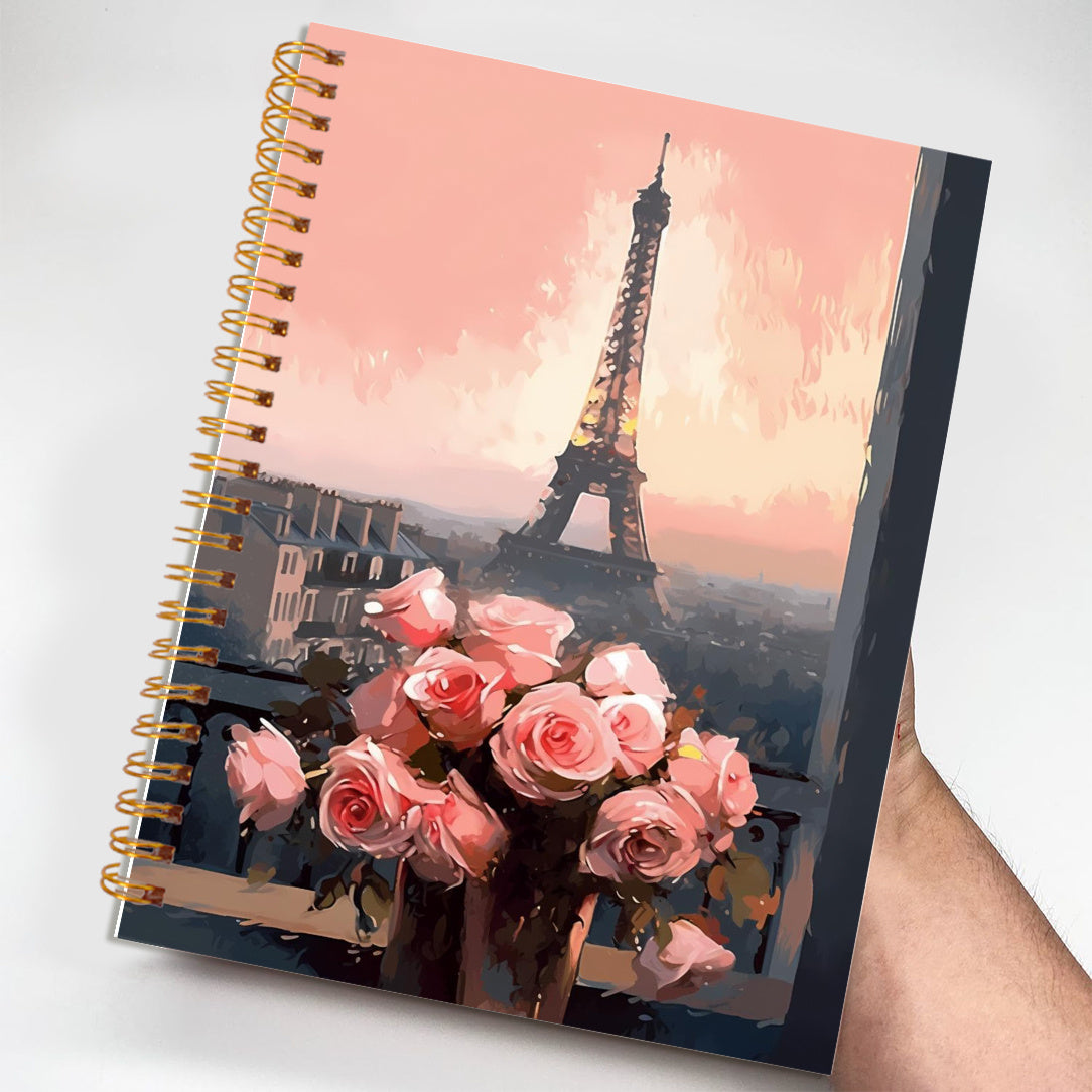 Eiffel Tower Pink Sky Flower Notebook Office Stationery