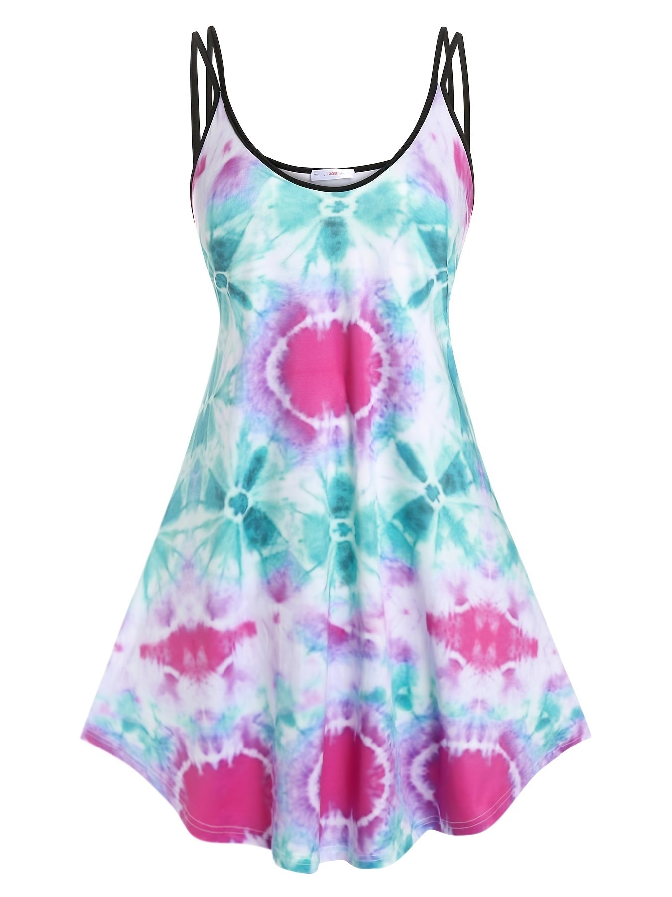  Tie Dye Split Strap Round Neck Cami Dress