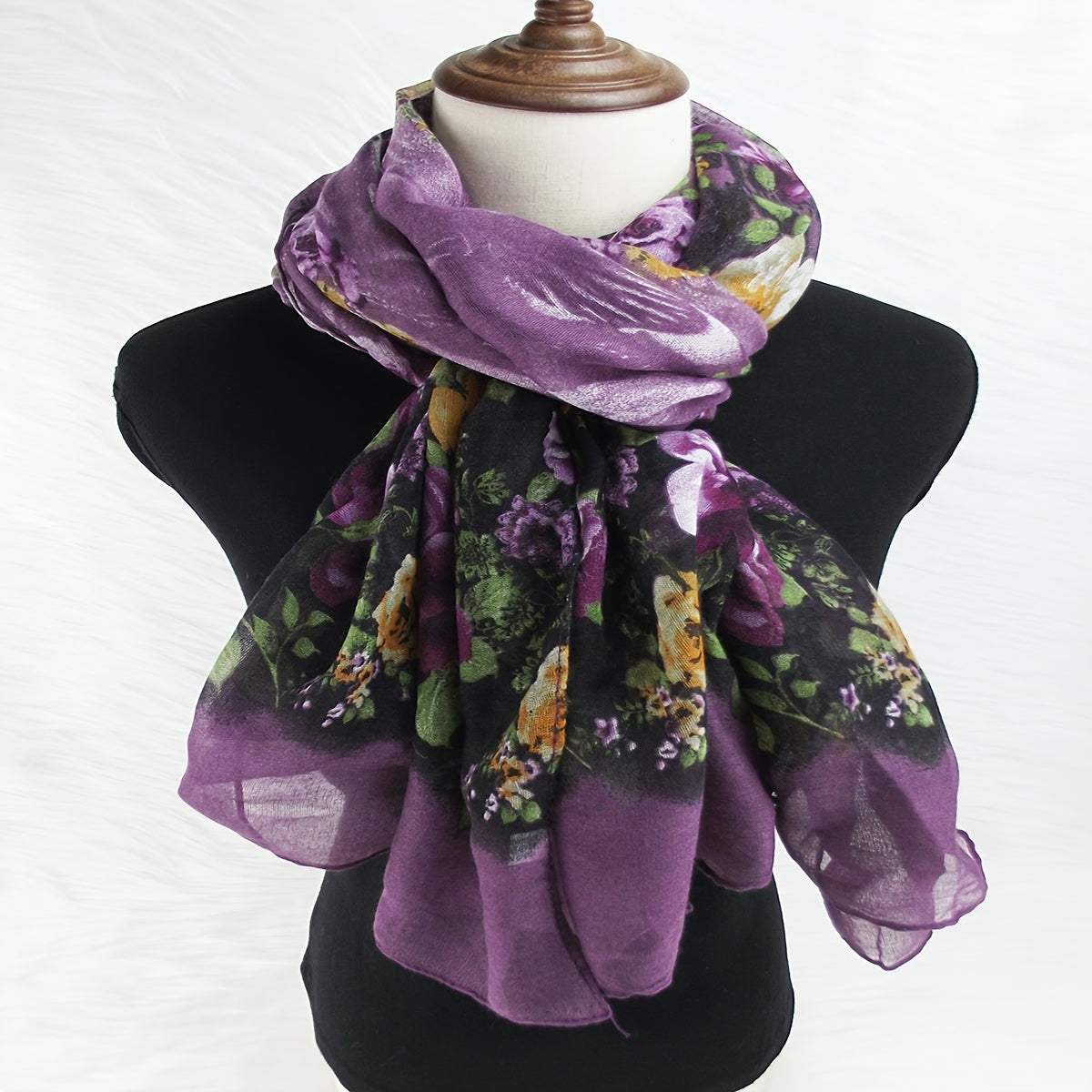 Purple Floral Print Vintage Scarf Warm Shawl Turban Beach Travel Sun