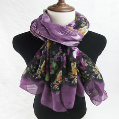 Purple Floral Print Vintage Scarf Warm Shawl Turban Beach Travel Sun