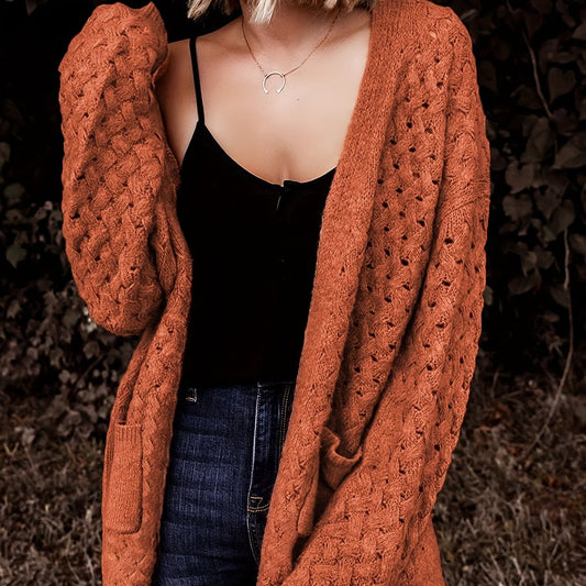  Solid Long Sleeve Open Front Cardigan