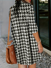  Houndstooth Print Button Up Blouse