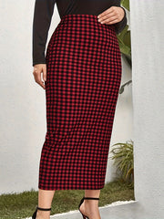 Women's Plus Plaid Print High Rise Bodycon Midi Skirt