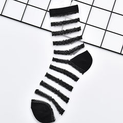 5 Pairs Lace Crew Socks & Comfortable Mesh Stockings Women's Socks