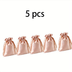 5pcs Satin Drawstring Bag Red Champagne Jewelry Wig Dust Storage