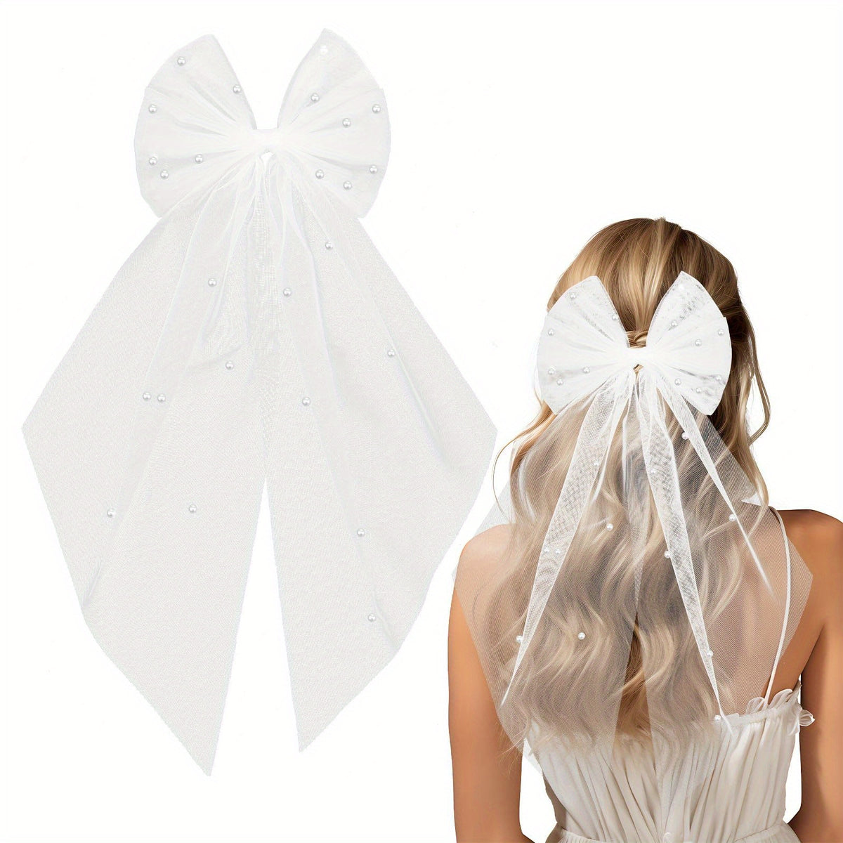 Pearl Embellished Bow Hair Accessory for Weddings