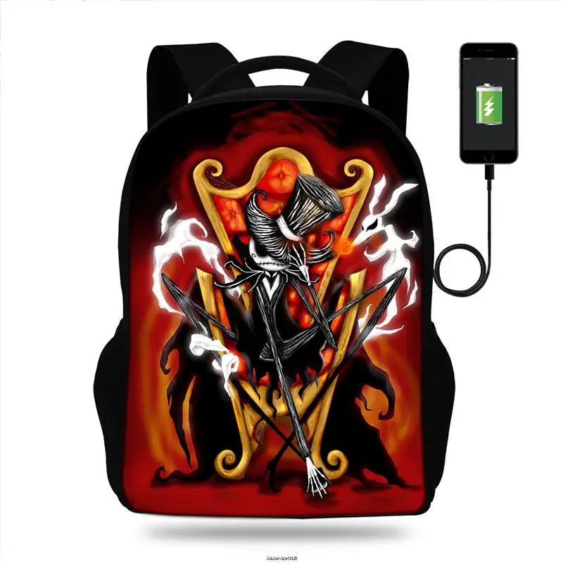 17in Nightmare Before Christmas USB Charge Backpack Kids Men Women