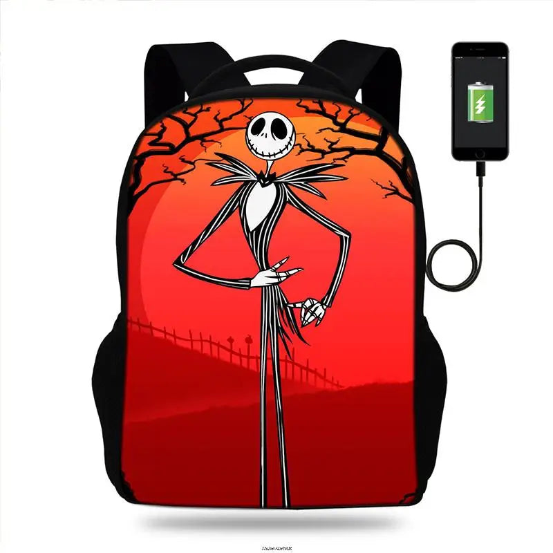 17in Nightmare Before Christmas USB Charge Backpack Kids Men Women