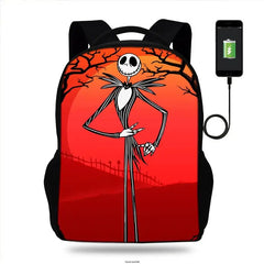 17in Nightmare Before Christmas USB Charge Backpack Kids Men Women