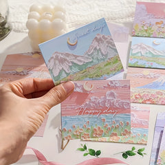 6pcs Landscape Painting Greeting Card Thanksgiving Christmas Birthday Message