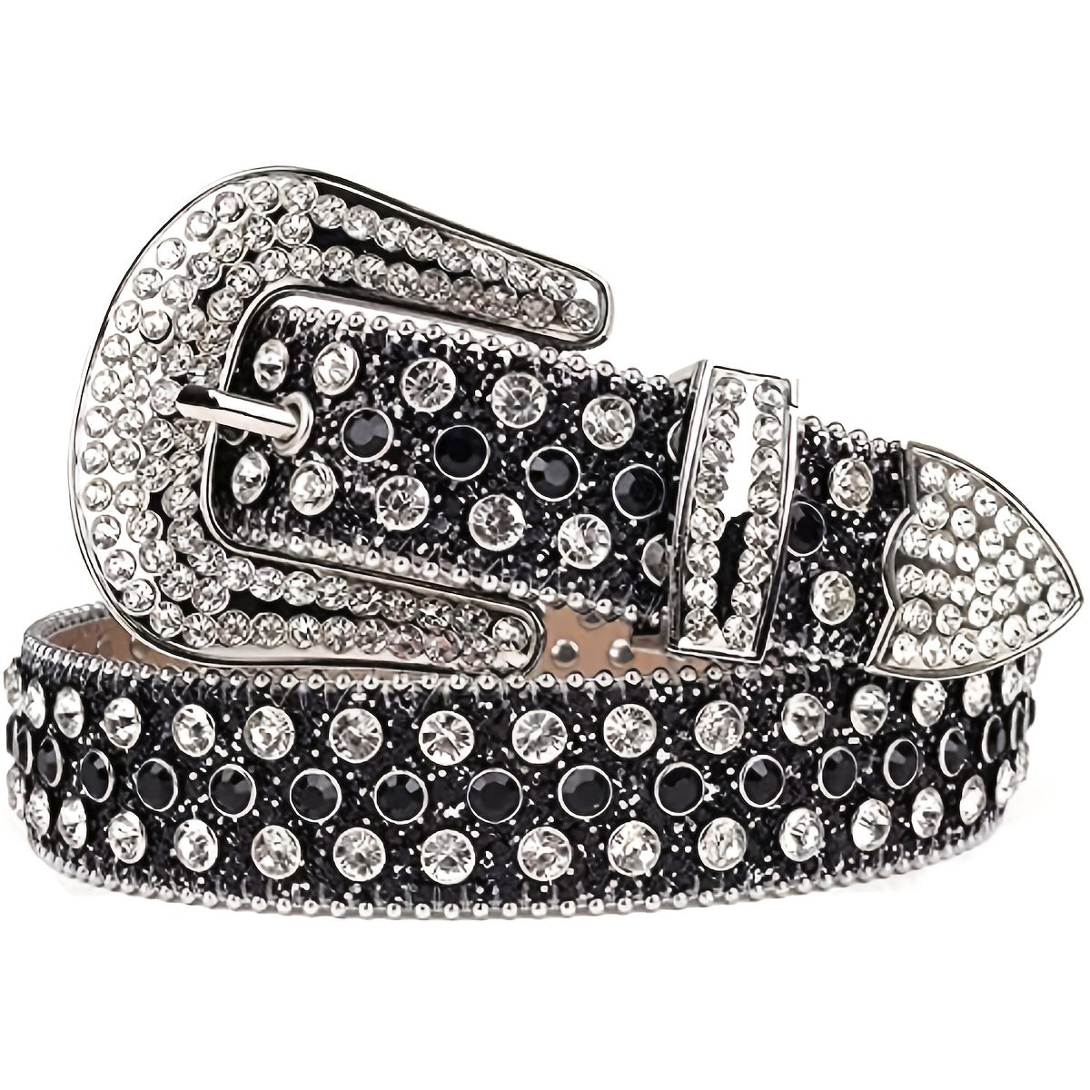 Men's Jeans Rhinestone Belt Western Denim Rivet PU Leather Belt